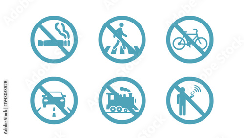 Collection of prohibition and warning symbols including no smoking, no walking, no bicycle, and restricted area signs.