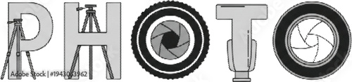 Photography Camera Lens Halftone Typography Vector Alphabet with Black and White Decorative Letters