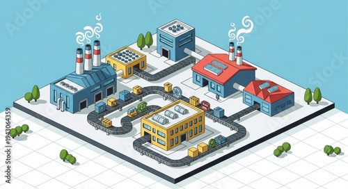 Isometric Factory Buildings and Infrastructure.