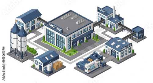 Isometric Factory Buildings and Infrastructure.