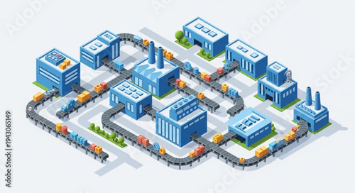 Isometric Factory Buildings and Warehouses.