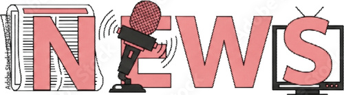 Television News Broadcast Halftone Typography Vector Alphabet with Black and White Decorative Letters