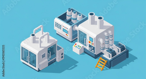 Isometric Factory Buildings with Industrial Equipment.