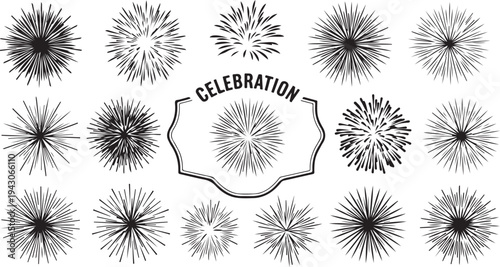Fireworks Celebration Vector Illustration with Black and White Designs