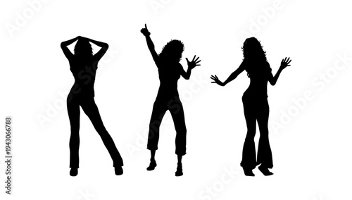 Women dancing silhouettes disco party celebration dance performance illustration vector artwork for nightclub entertainment design