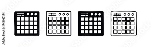 Drum Machine or Sampler Pads Icon Set. Electronic Music Production Controller Device Symbol.