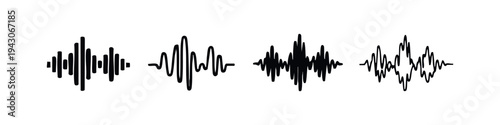 Sound Wave or Audio Equalizer Icon Set. Music and Voice Frequency Spectrum Symbol.