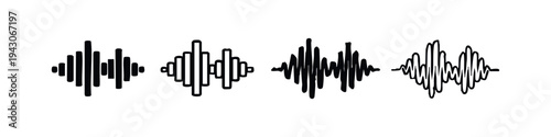 Wavy Sound Wave or Audio Equalizer Icon Set. Music and Voice Visualization Symbol.