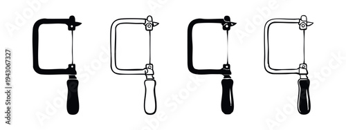 Coping Saw or Fret Saw Hand Tool Icons Set. Woodworking and Craft Instrument Vector.