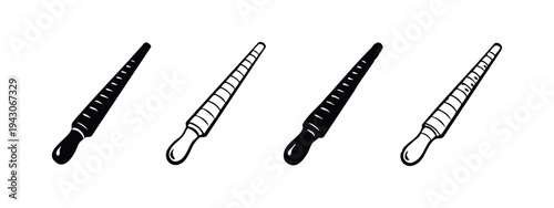 Rat Tail File or Round File Hand Tool Icons Set. Metalworking and Wood Shaping Vector.