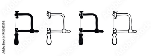 Square Frame Coping Saw Hand Tool Icons Set. Woodworking and Craft Instrument Vector.