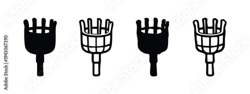 Hand Drawn Fruit Harvester Tool Icon Set, Agricultural Picking Equipment.