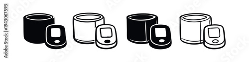 Arm Cuff Blood Pressure Monitor Icons for Medical Diagnostics and Health Tracking