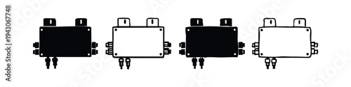 Electrical junction box icon set for wiring, housing, and industrial connections