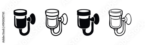 Automatic aquarium feeder or doser icon set for fish tanks and aquatic pets