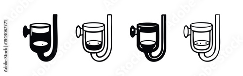 Automatic aquarium feeder or doser icon set for fish tanks and aquatic pet care