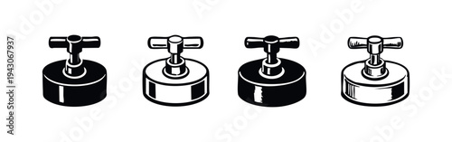 Cross Handle Valve Icons Set for Plumbing and Industrial Applications