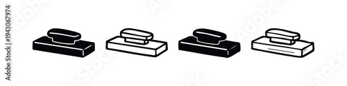 Rubber stamp icon set, office supplies and official document mark tools in black and white vector illustration.