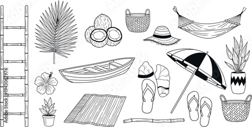 Ancient Greek and Roman silhouette icon set with statues columns amphora and Mediterranean botanical elements isolated on white background for design