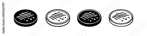 Textured circular object icons with lines and dots, various black and white vector designs.