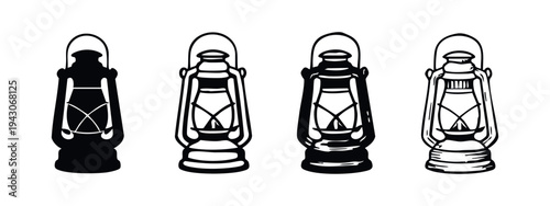 Vintage Kerosene Lantern Lamp Icons Set