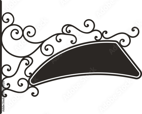 Exquisite hanging sign with ornamental details, vector series. Decorative wrought iron design with swirl and scroll luxury elements. Vintage frame or panel for your text, logo, label.