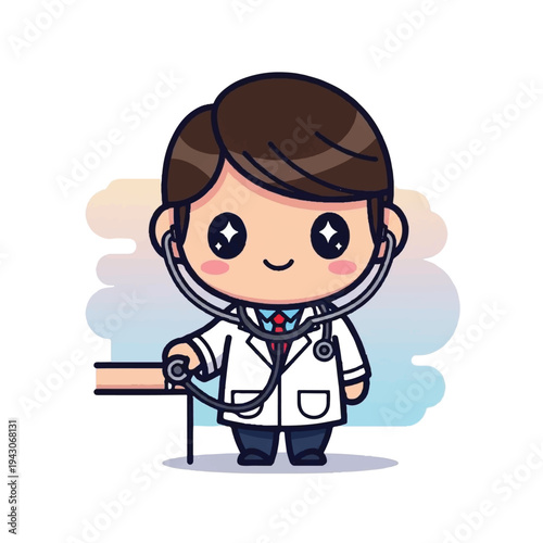 Cartoon Doctor Character With Stethoscope Smiling.
