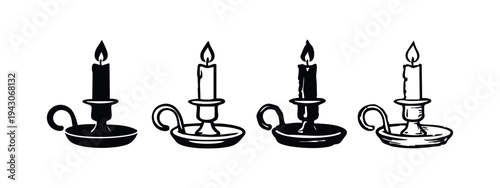 Lit Candle on Candlestick Holder Icons Set