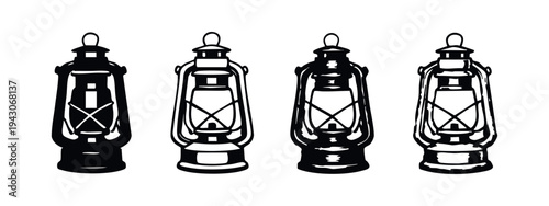 Retro Kerosene Lantern Lamp Icons Collection