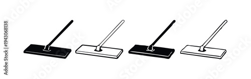 Flat Mop Cleaning Tool Icons Set. Household Floor Cleaner Vector Illustration Collection.