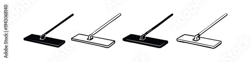 Mop Cleaning Tool Icons Set. Flat Mop for Floor Washing Vector Collection. Housekeeping Equipment.