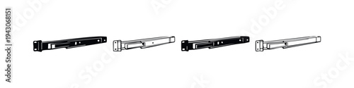 Server Rack Mount Rails Icons Set. Data Center IT Equipment Drawer Vector Collection.