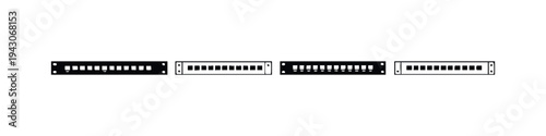 Network Patch Panel Icons Set. Ethernet Port Rack Unit Vector. IT Hardware and Data Center Module.
