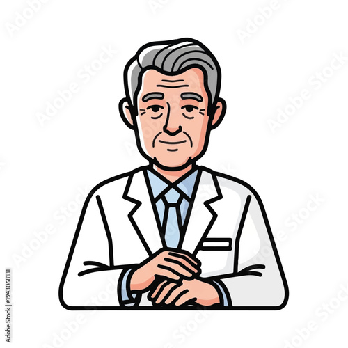 Cartoon Doctor with White Lab Coat.