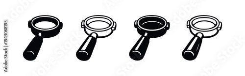 Coffee Portafilter Icons Set. Espresso Machine Filter Holder Vector. Barista Tool Collection.
