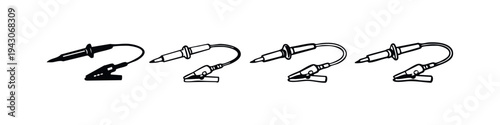 Soldering Iron with Alligator Clip Icon Set. Electronic Repair Tool Outline and Glyph Vector Illustration.