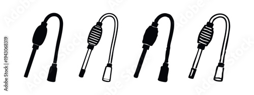 Manual Siphon Pump Icons Vector Set, Liquid Transfer Hand Pump Symbols, Fuel Siphon Tool Collection