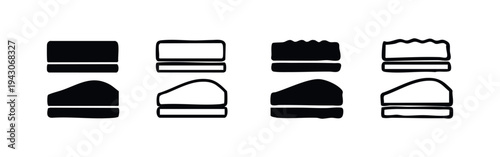 Layered Cake Dessert Icons Set, Sliced Cake and Whole Cake Vector Symbols, Bakery Confectionery Pictograms