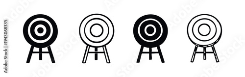 Archery Target Stand Icons Set, Shooting Range Target Vector Symbols, Sports Practice Equipment Pictograms