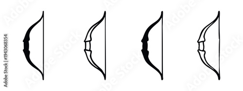Archery Bow Weapon Icons Collection, Traditional Shooting Bow Vector Symbols, Sports Archery Equipment
