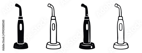 Dental Curing Light Icons Set, Light-Cure Unit Vector Symbols, Dentistry Equipment Pictograms