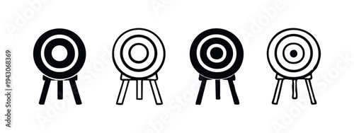 Archery Target Stand Icons Collection, Shooting Range Bulls-eye Vector Symbols, Sports Training Equipment