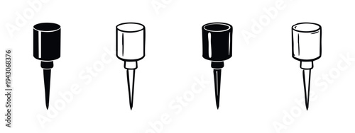 Drill bit or engraving tool icon set. Pointed stylus tip symbol for precision work.