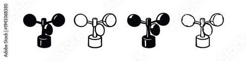 Anemometer icon set. Wind speed meter instrument symbol for weather stations.
