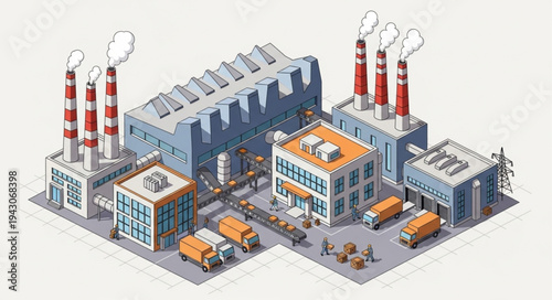 Isometric Industrial Factory Building Complex.