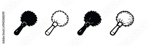 Feather duster or makeup brush icon set. Cleaning and cosmetic tool symbols.