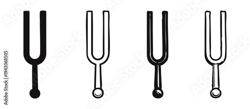 Hand-drawn Tuning Fork Icons Set - Musical Instrument Tuner and Sound Device Vector