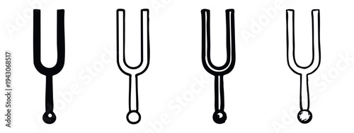 Classic Tuning Fork Icons Set - Musical Pitch Device and Audio Testing Symbols Vector