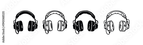 Over-Ear Headphones Icons Set. Music Headphone Symbols for Listening and Entertainment.