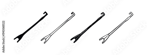 Hand-drawn Multi-purpose Tool Icons - Utility Lever or Pry Bar Vector Set